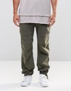 Asos Straight Trousers With Cargo Pockets And Rip And Repair Details In Khaki - Khaki