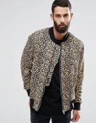 Religion Leopard Print Jersey Bomber Jacket - Brown Animal