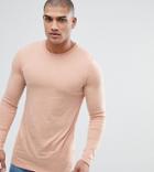 Asos Tall Longline Long Sleeve T-shirt With Crew Neck In Beige - Beige