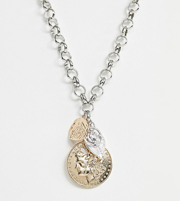 Sacred Hawk Chunky Chain Coin Necklace - Silver