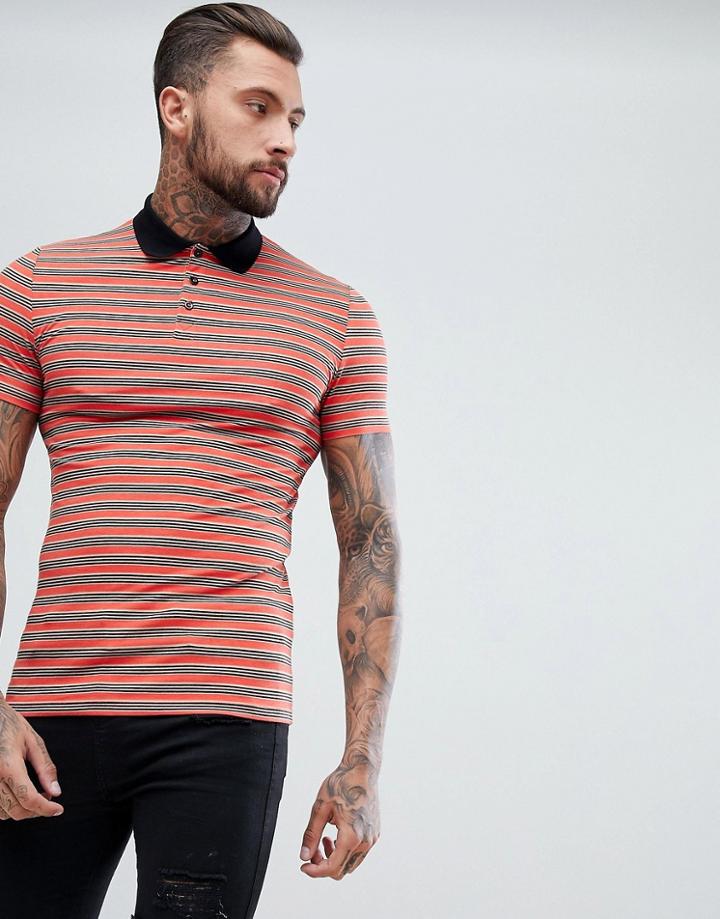 Asos Muscle Retro Stripe Polo - Red