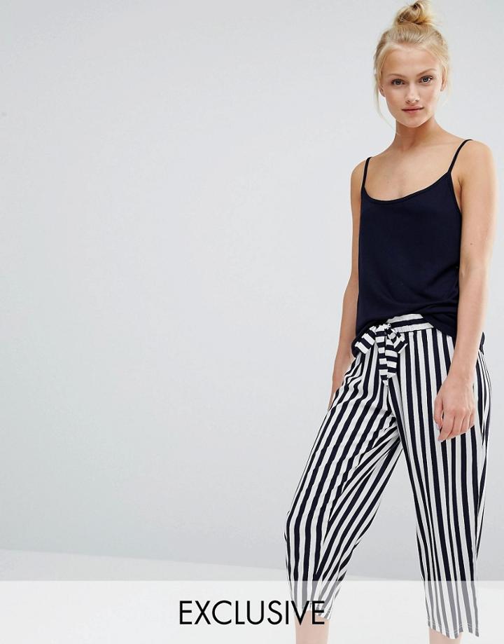 Chelsea Peers Striped Crop & Vest Pyjama Set - Blue