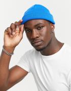 Asos Design Mini Fisherman Beanie In Blue-blues