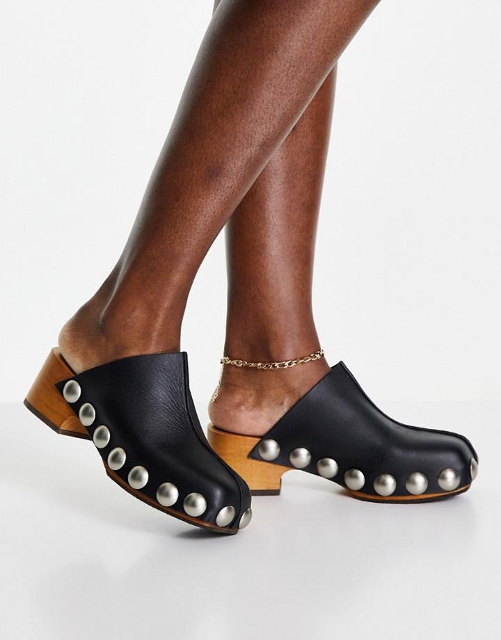 Asos Design Mia Premium Leather Clog Mules In Black