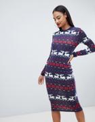 Club L Christmas Fairisle Jersey Dress - Navy