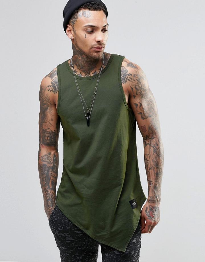 Sixth June Tank With Asymetric Hem - Khaki
