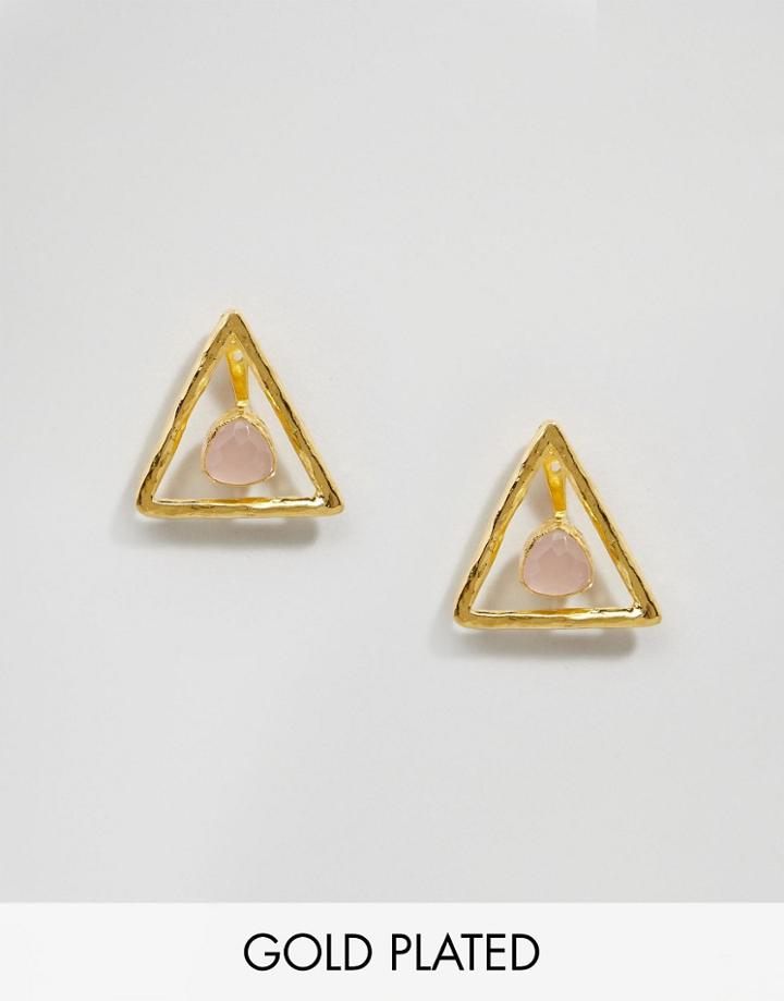 Ottoman Hands Rose Quartz Triangle Through & Through Earrings - Gold