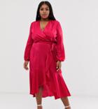Flounce London Maternity Wrap Front Midi Dress In Hot Pink