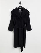Helene Berman Blanket Fringed Wool Blend Wrap Coat In Black