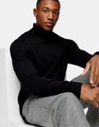 Topman Essential Roll Neck Knitted Sweater In Black