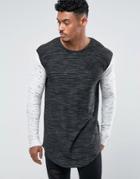 Siksilk Muscle Long Sleeve T-shirt In Black With White Sleeves - Black