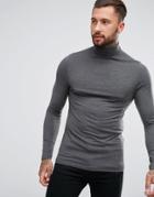 Asos Muscle Fit Long Sleeve Roll Neck T-shirt - Gray