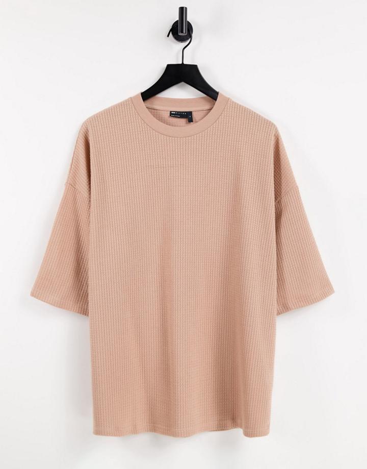 Asos Design Oversized Lightweight Waffle T-shirt In Tan-neutral