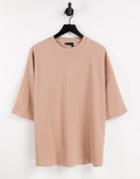 Asos Design Oversized Lightweight Waffle T-shirt In Tan-neutral