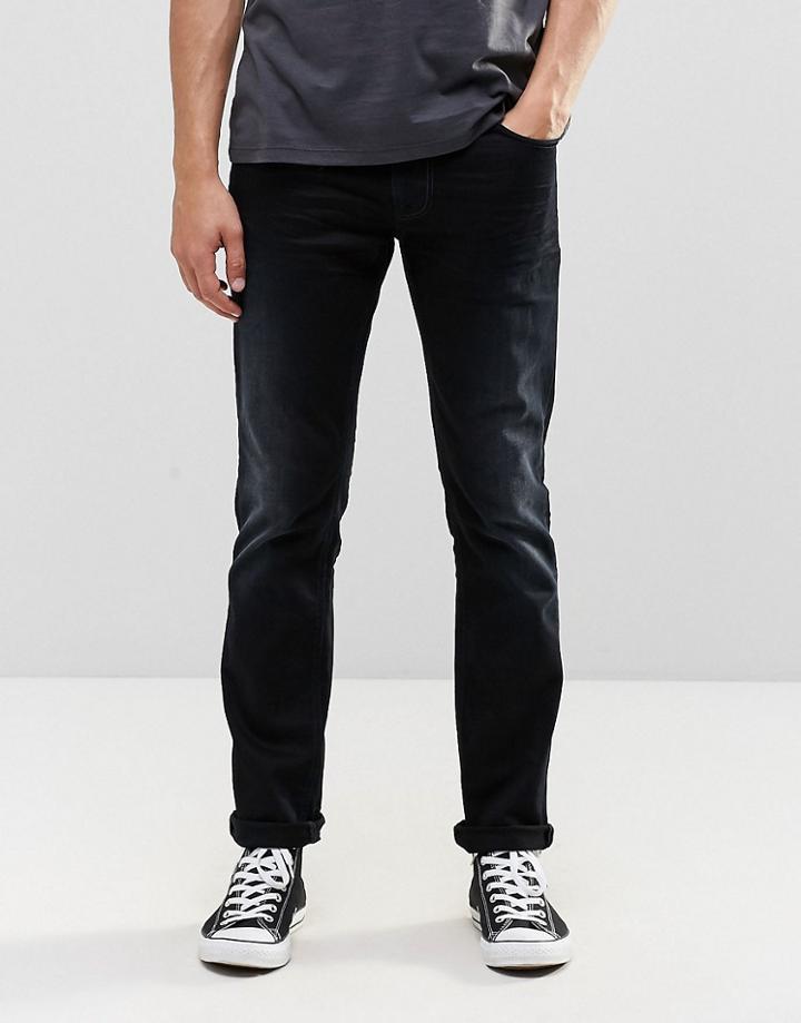Nudie Thin Finn Slim Jeans Black Smoke Blasted - Black
