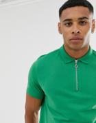 Asos Design Organic Polo Shirt With Zip Neck In Green - Green