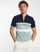 Topman Knit Polo With Baseball Collar In Sage-green