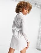 Rebellious Fashion Wrap Front Shirt Dress In White