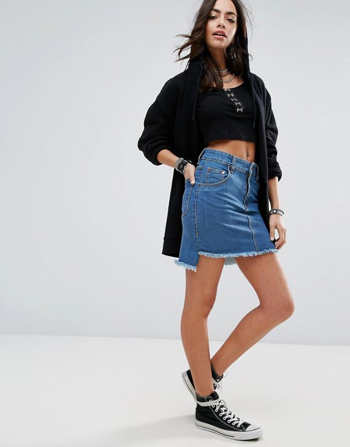Prettylittlething Step Hem Mini Denim Skirt - Blue