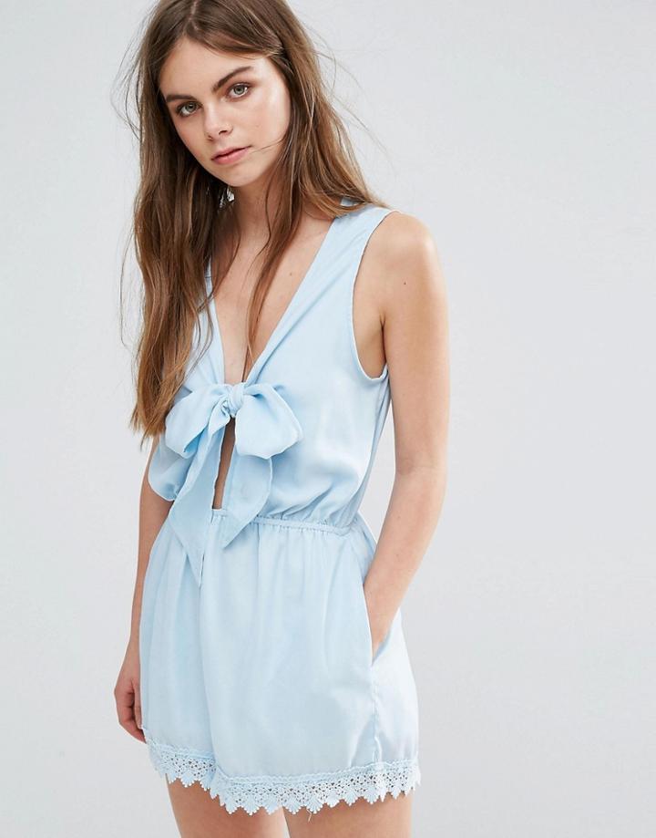 Oeurve Tie Front Romper - Blue