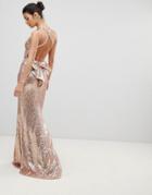 City Goddess Bow Detail Sequin Maxi Dress - Gold