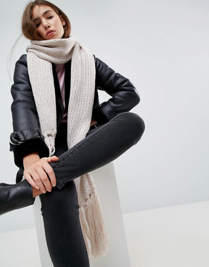 Urbancode Oversized Knitted Scarf With Tassel Fringing - Cream