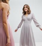 Tfnc Long Sleeve Midi Bridesmaid Dress With Pleated Skirt - Gray
