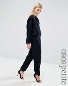 Asos Petite Relaxed Wide Leg In Jacquard Co-ord - Navy