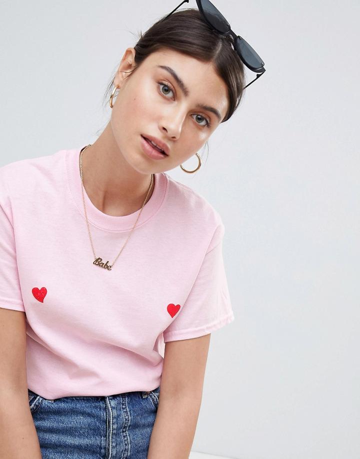 Missguided Heart Print T-shirt - Pink