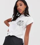 Reclaimed Vintage Inspired T-shirt With Knot Front And Dragon Print-white