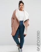 Asos Curve Waterfall Parka With Fleece Lining - Pink
