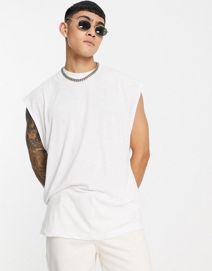Asos Design Oversized Tank In White Linen Look