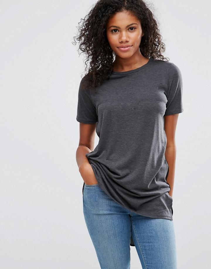 Brave Soul Jersey Dip Hem T-shirt - Red