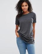 Brave Soul Jersey Dip Hem T-shirt - Red