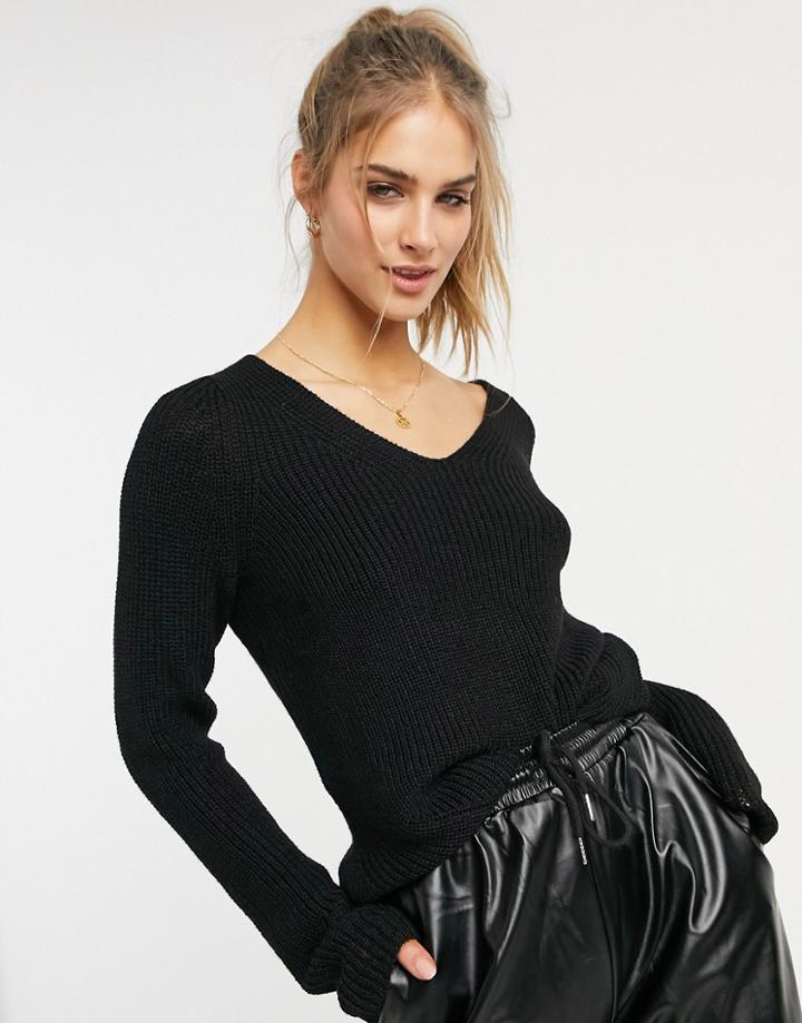 Vila Recycled Blend V Neck Sweater In Black