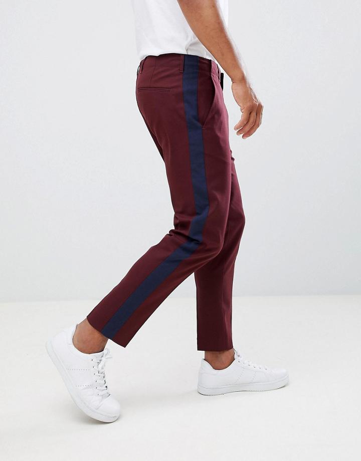 Asos Design Skinny Crop Smart Pants With Navy Side Stripe - Red