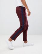 Asos Design Skinny Crop Smart Pants With Navy Side Stripe - Red