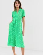 2ndday Limelight Anemone Floral Print Midi Shirt Dress-green