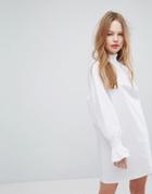 Plain Studios Shift Dress With Shirred Collar And Cuffs - White
