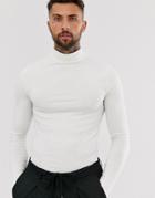 Asos Design Organic Muscle Fit Long Sleeve Roll Neck T-shirt With Stretch In Off White - White