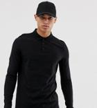Asos Design Tall Long Sleeve Jersey Polo - Black