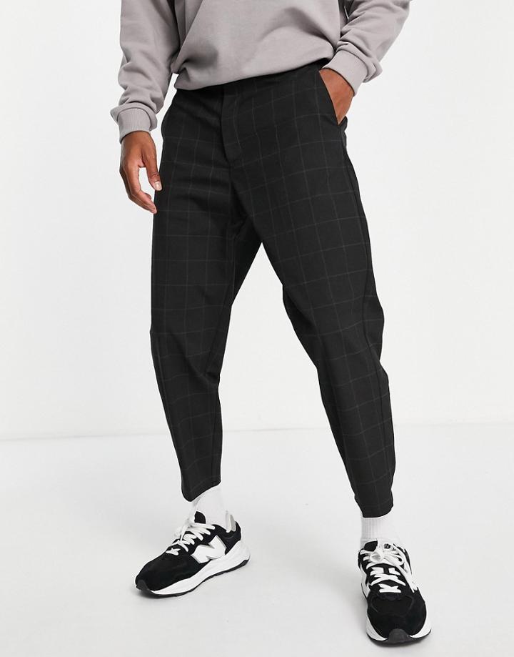 Bershka Loose Fit Check Formal Pants In Black