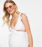 Peek & Beau Maternity Exclusive Tie Front Bikini Top In White Eyelet