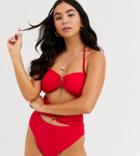 Glamorous Exclusive Bandeau Ring Cut Out Swimsuit In Red