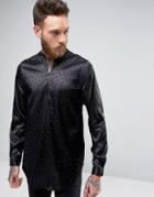 Asos Regular Fit V Neck Shirt With Sateen Polka Dots - Black