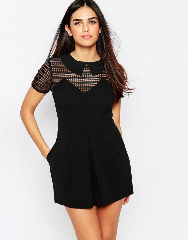 Michelle Keegan Loves Lipsy Lace Insert Romper - Black