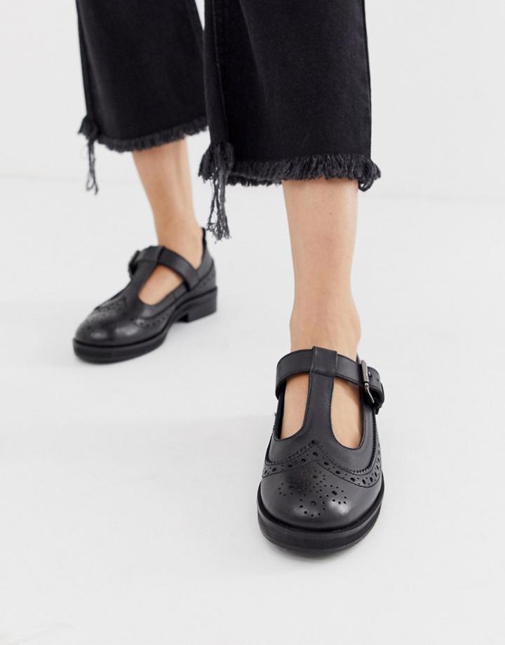 Asos Design Moral Leather Flat Shoes In Black