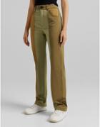 Bershka Color Block Military Style Straight Pants In Khaki-green