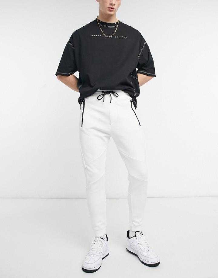 Bershka Slim Fit Ribbed Knee Sweatpants In White