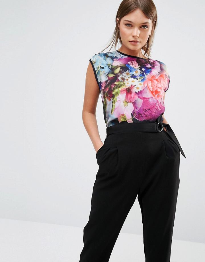 Ted Baker Verena Woven Front Top In Focus Bouquet Print - Multi